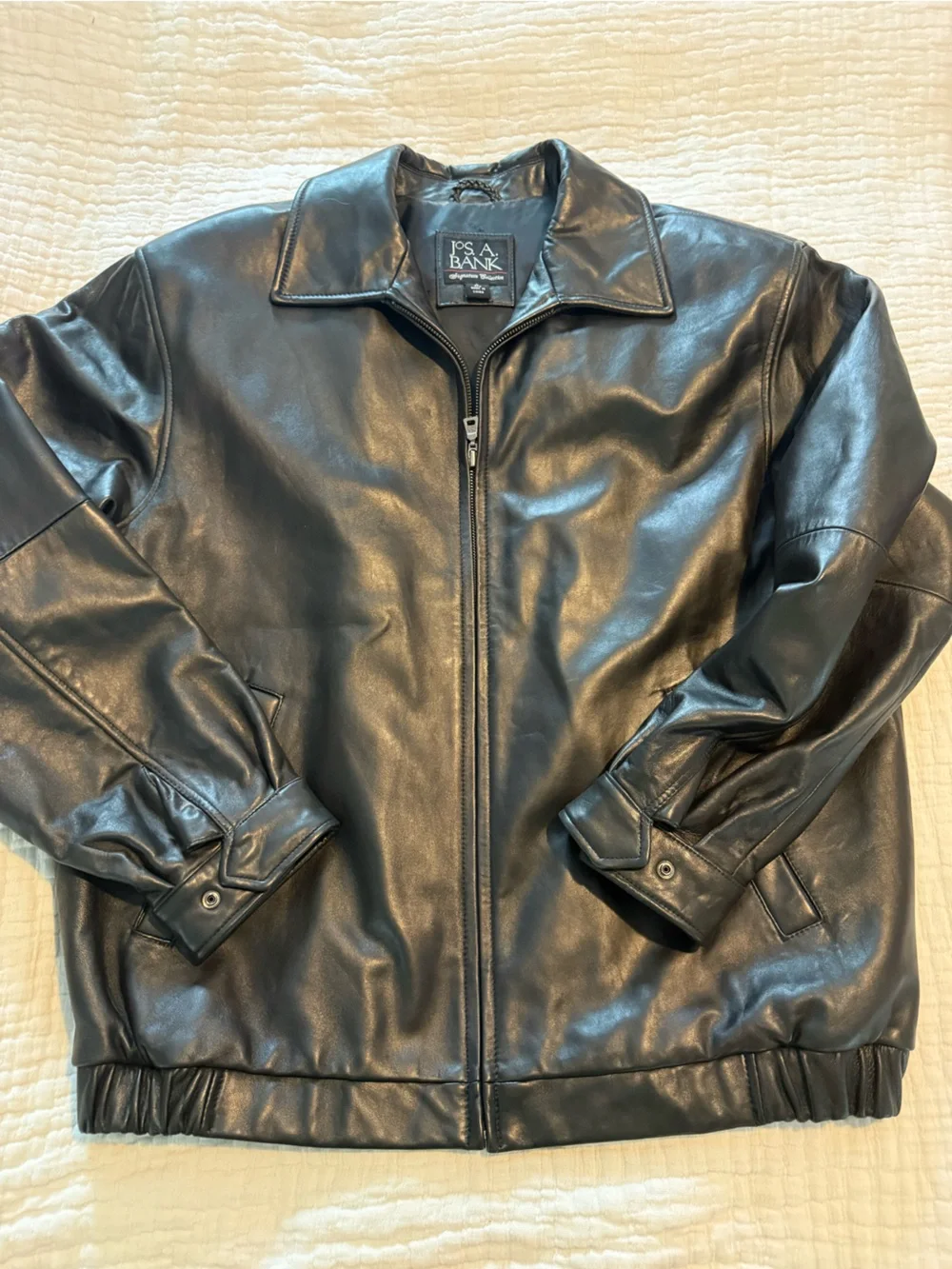 Jos. A. Bank Men's Black Leather Zip-Front Bomber Jacket NWOT 1335